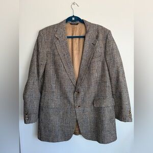 Vintage Halston Glen Plaid Wool Blazer 44R Silk Lined Sport Coat Prince Of Wales
